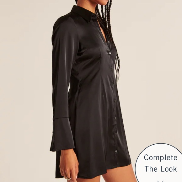 A&F Long-Sleeve Satin Shirt Dress - Picture 4 of 6